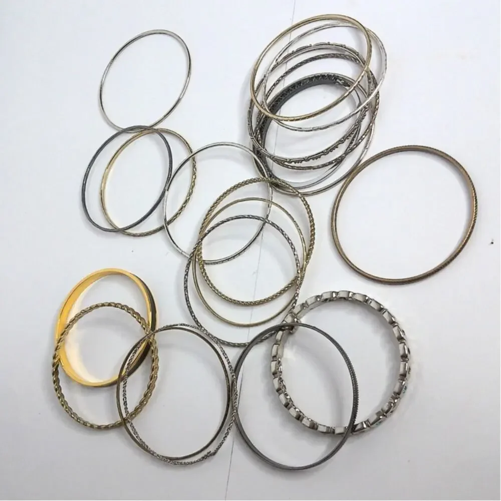 Vintage Mixed Metal Bangle Bracelets Set Metallic Boho Stacking